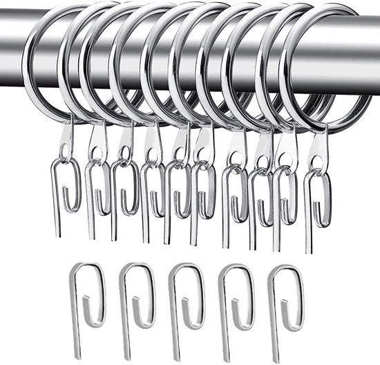 Set di cerniere per tende 24 pz - Cerniere per tende in metallo - 30 mm diametro interno - Incluso chiodo per tenda - Adatto per maniglie per tende - Colore argento - Chiodo per tenda