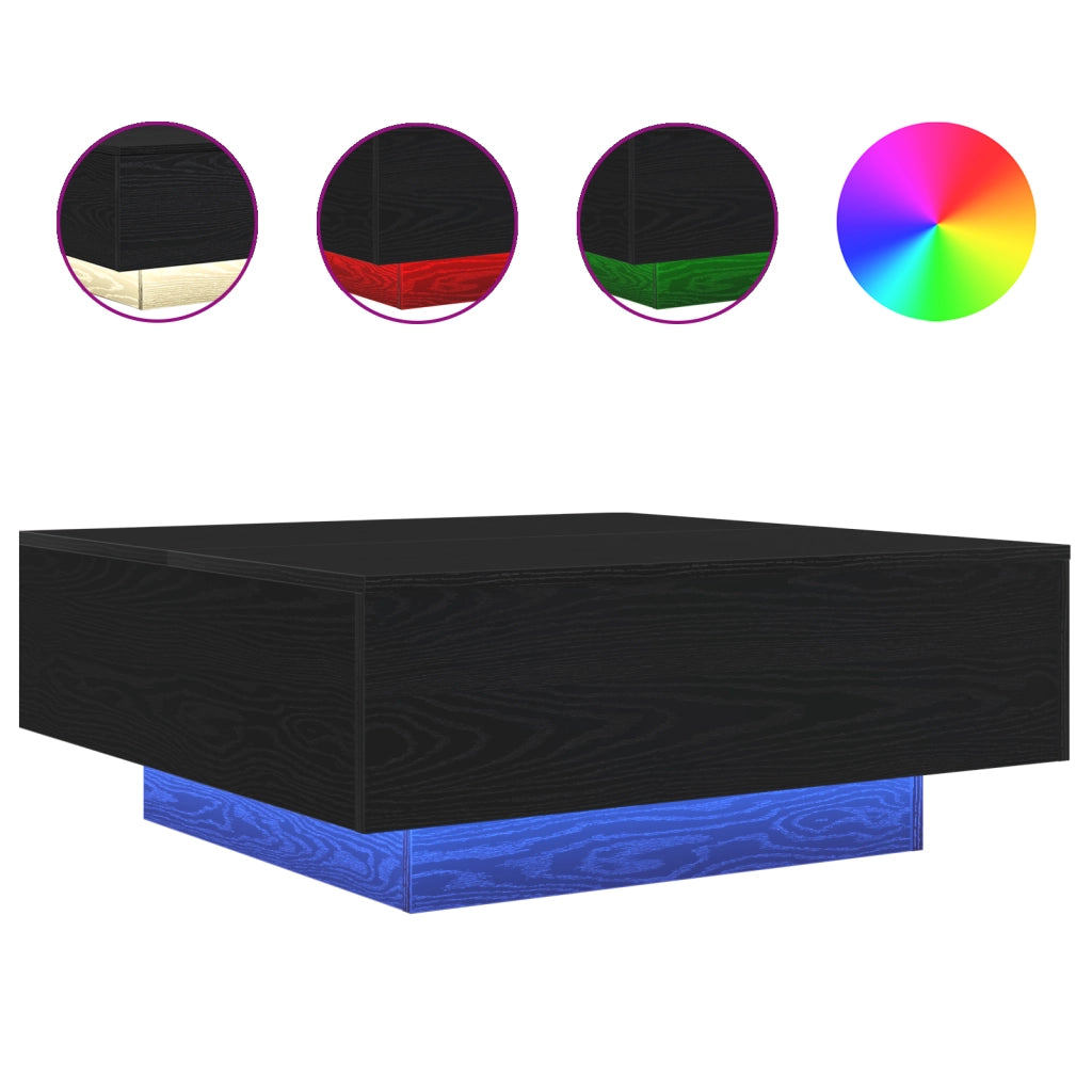 Tavolino da caffÃ¨  con luci LED Finitura in rovere nero 80x80x31 cm