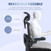 Sedia da Ufficio ad Altezza Regolabile con Inclinazione e Supporto Lombare, 62x58x120-133 cm, Nera