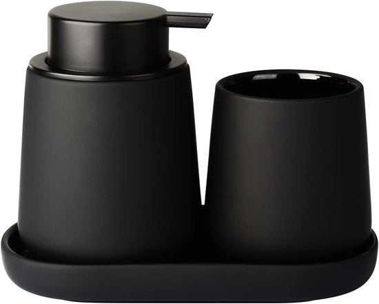 Kit di arredamento bagno - Dispensatore di sapone e supporto - Utilizzo quotidiano - Materiale di alta qualità - 3 pezzi - Nero