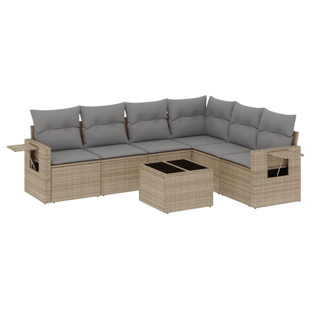 Set Divani da Giardino 7 pz con Cuscini Beige in Polyrattan 3220218