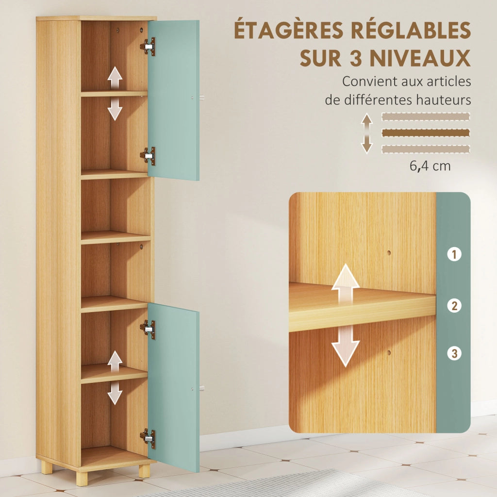 Mobile bagno salvaspazio colonna ¨C Xylo ¨C 2 ante 2 ripiani aperti verde 30x30x166 cm
