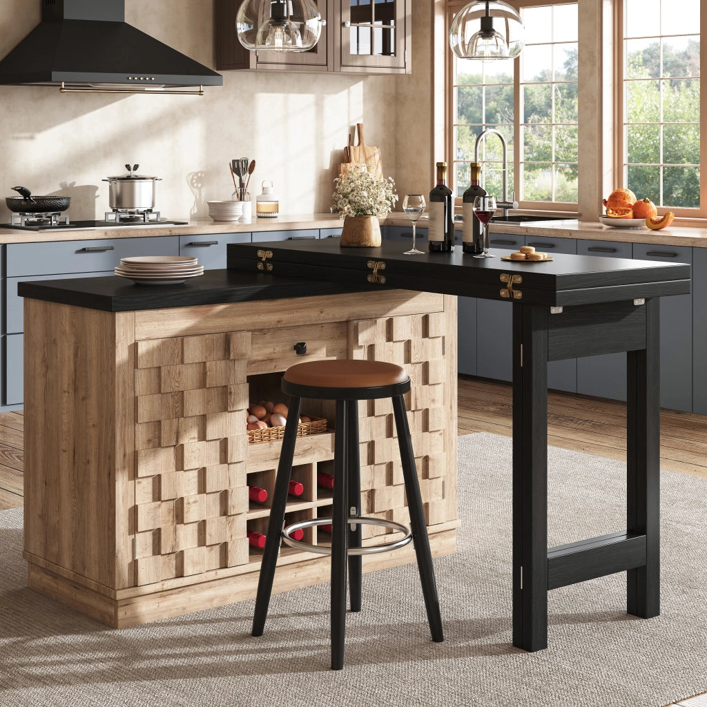 Mobile contenitore con 2 ante; cassetto e portabottiglie per cucina in MDF wood 120-197×40×74.2 cm