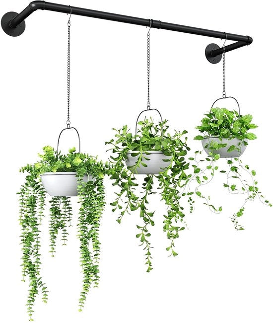 Pannello per piante in metallo appeso, supporto per fiori in metallo nero da parete, balcone, decorazione, asta metallica (vaso per piante non incluso)