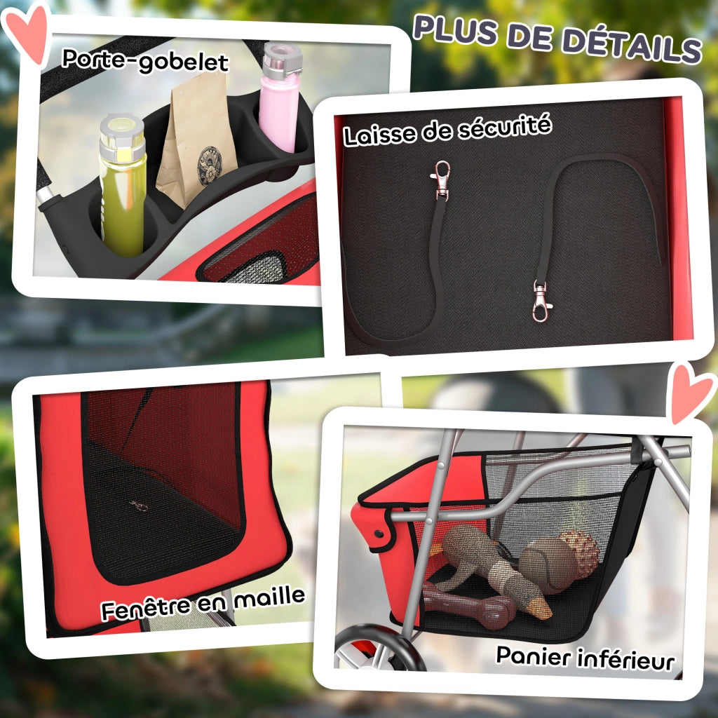 Carrello Pieghevole per Animali Domestici ¨C zephmum ¨C Rosso 75x45x97 cm