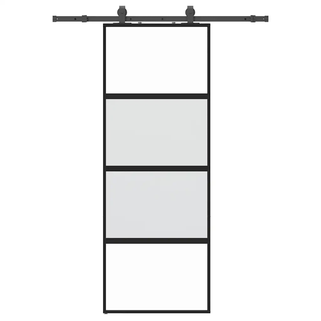 Porta Scorrevole Set Ferramenta Nera 76x205 cm Vetro Temperato