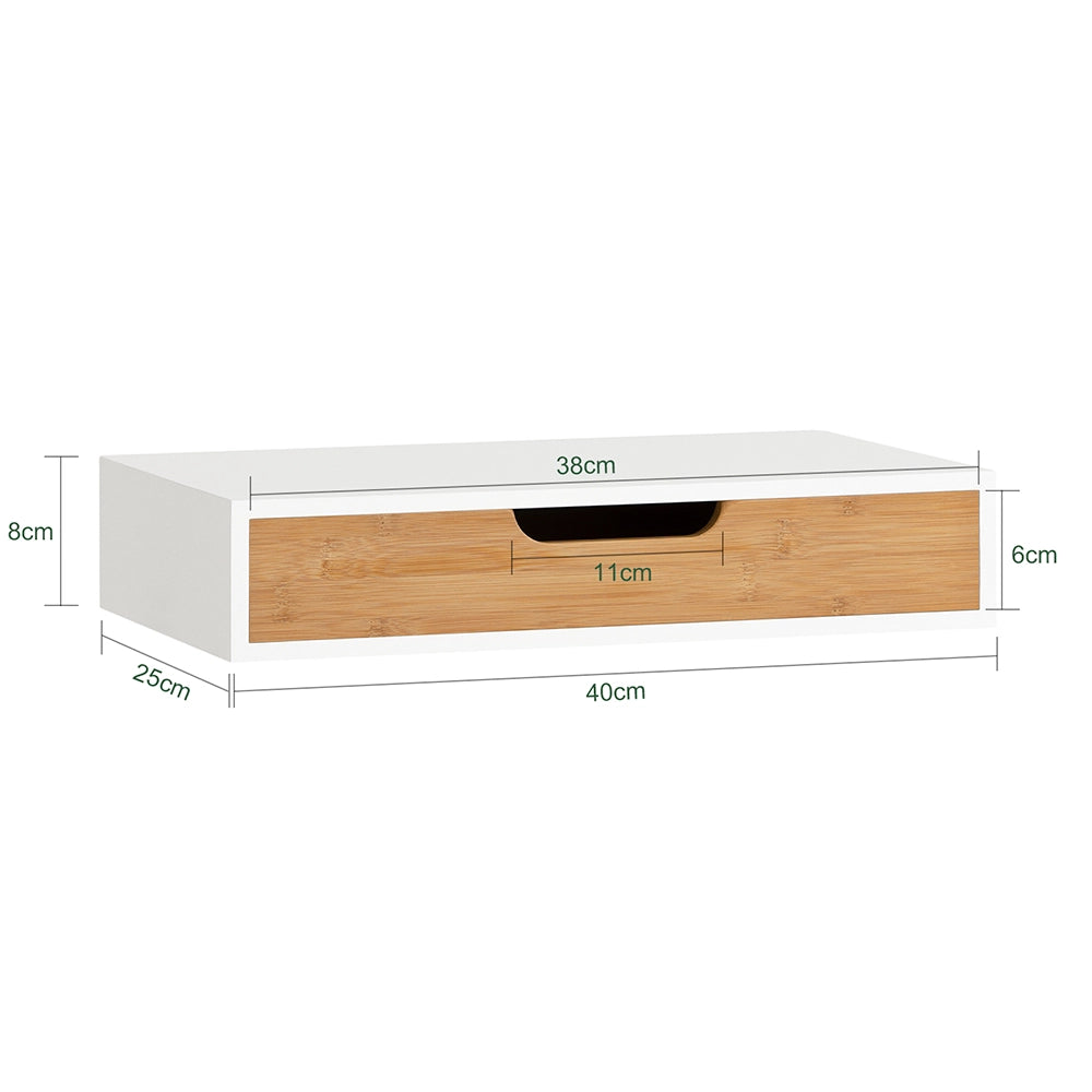 SoBuy | Set di 2 mensole a parete bianche con cassetto | Mensola galleggiante con cassetto integrato | Mensole da muro in MDF verniciato | 40×24×8 cm | Capacità di carico 16 kg | FRG92-WNX2