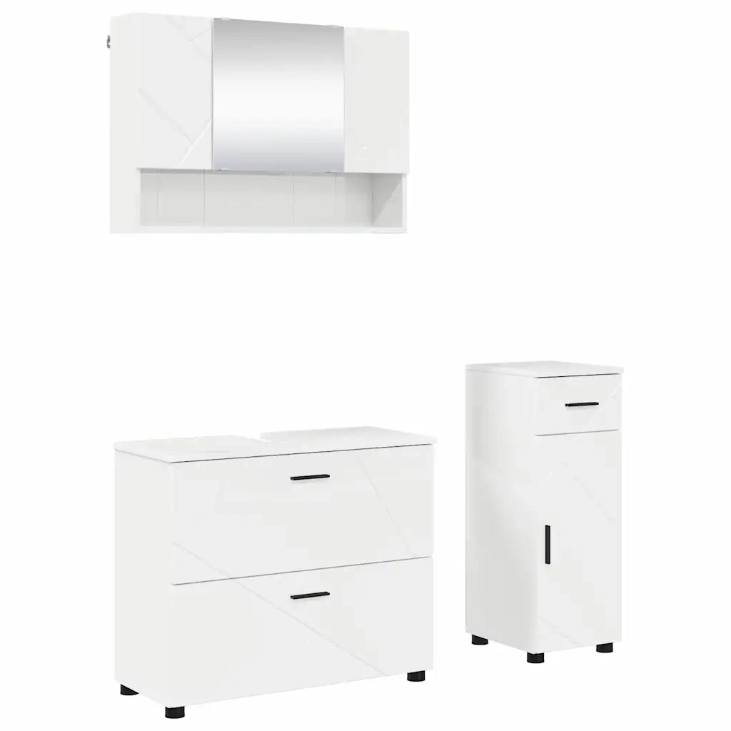 Set di mobili per il bagno con cassetto 3 pcs Bianco Lucido 3393037