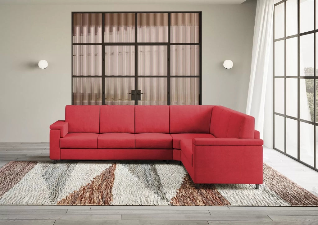 Divano marrak 3 posti (tre sedute da 60cm)+ angolo + divano 2 posti medio (due sedute da 70cm) misure esterne l.286x246 | rosso - Mobili 2G