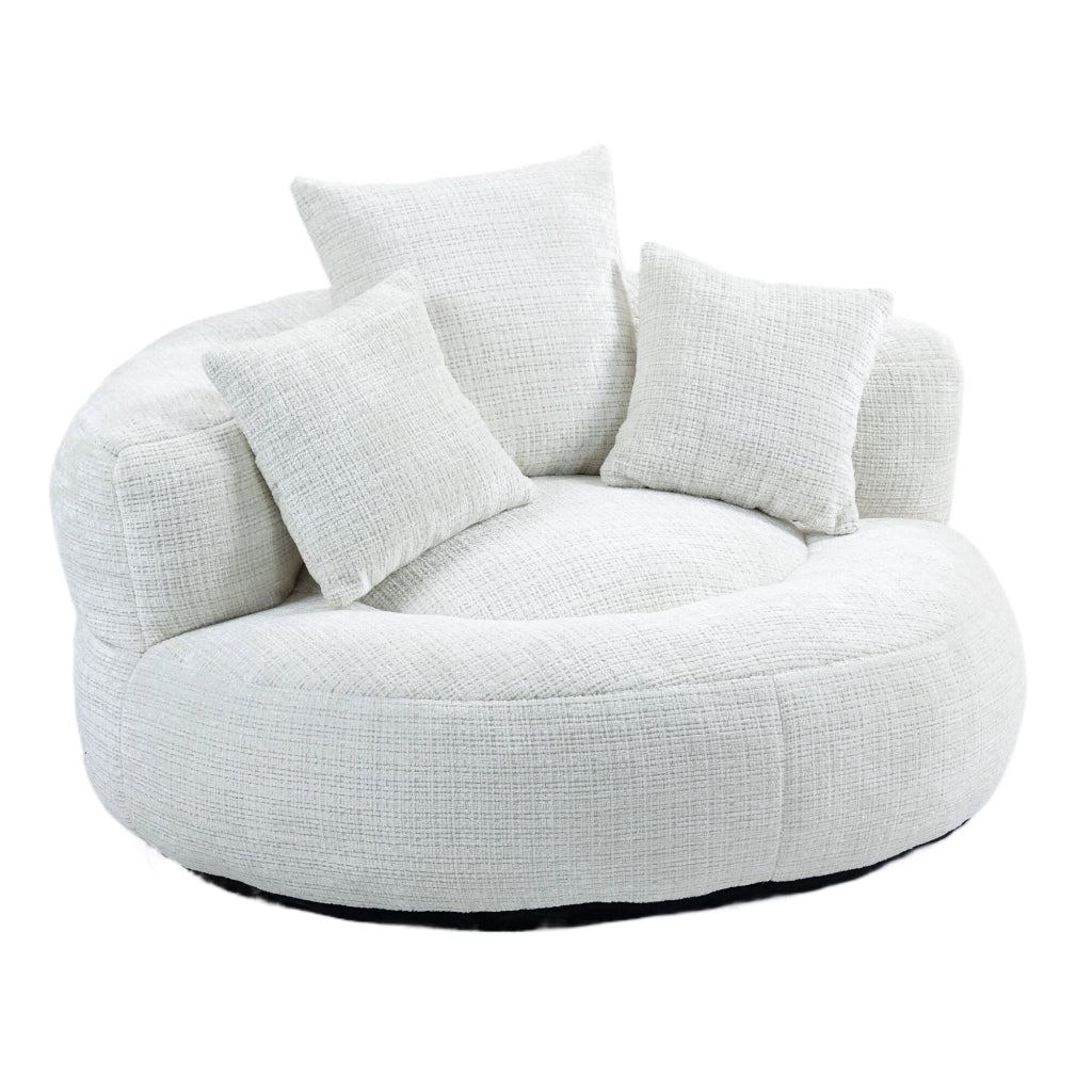 Poltrona Pouf Relax Oversize con Schienale Alto e Braccioli Confortevoli; Seduta Ampia in Ciniglia Beige