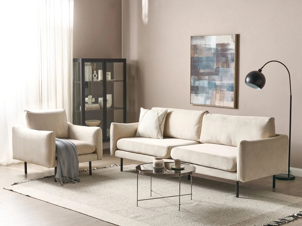 Set da salotto in velluto beige chiaro 4 posti Stile Retrò Moderno