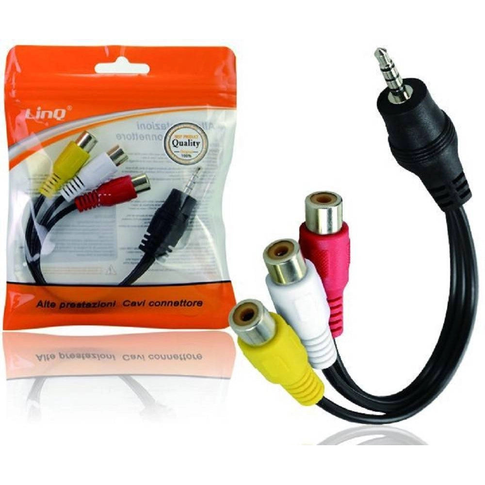 Trade Shop - Cavo Adattatore Audio Video Da Jack 3.5mm Maschio A 3x Rca Femmina 10cm Av-3rca -