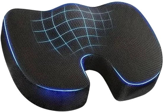 Cuscino ortopedico per sedere - Ergonomico con schiuma di alta densità - Nero - 45 x 35 x 7 cm - Supporto per il bacino - Cintura per sedere