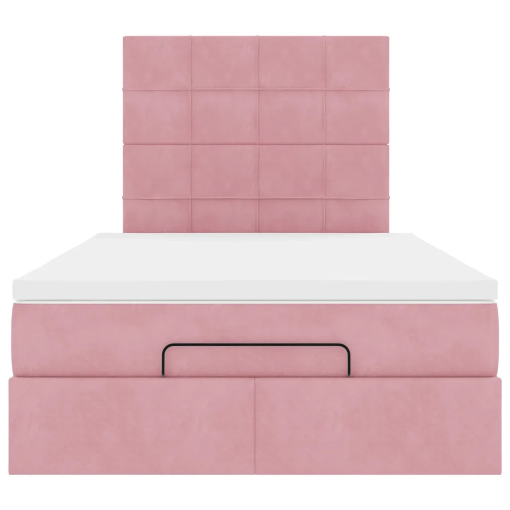 Struttura Letto Pouf con Materassi Rosa 120x190 cm Velluto