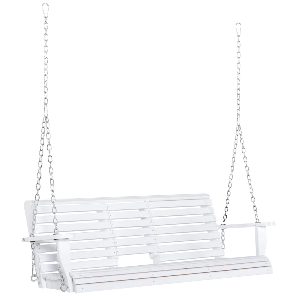 Dondolo 3 Posti da Esterno 150x75x53 cm con Tavolino Centrale e Portabicchieri in Legno e Metallo Bianco