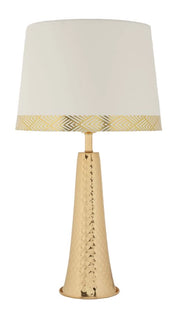 Lampada da Tavolo Tower Oro Ø30x54 cm in Ferro e Tessuto Oro e Bianco