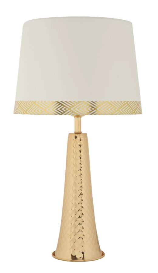 Lampada da Tavolo Tower Oro Ø30x54 cm in Ferro e Tessuto Oro e Bianco