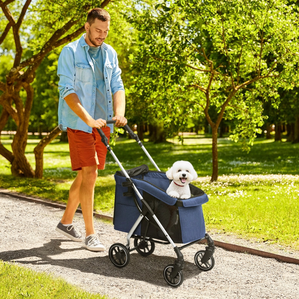Carrello Trasporto Cane ¨C zephmum ¨C Pieghevole Blu Scuro