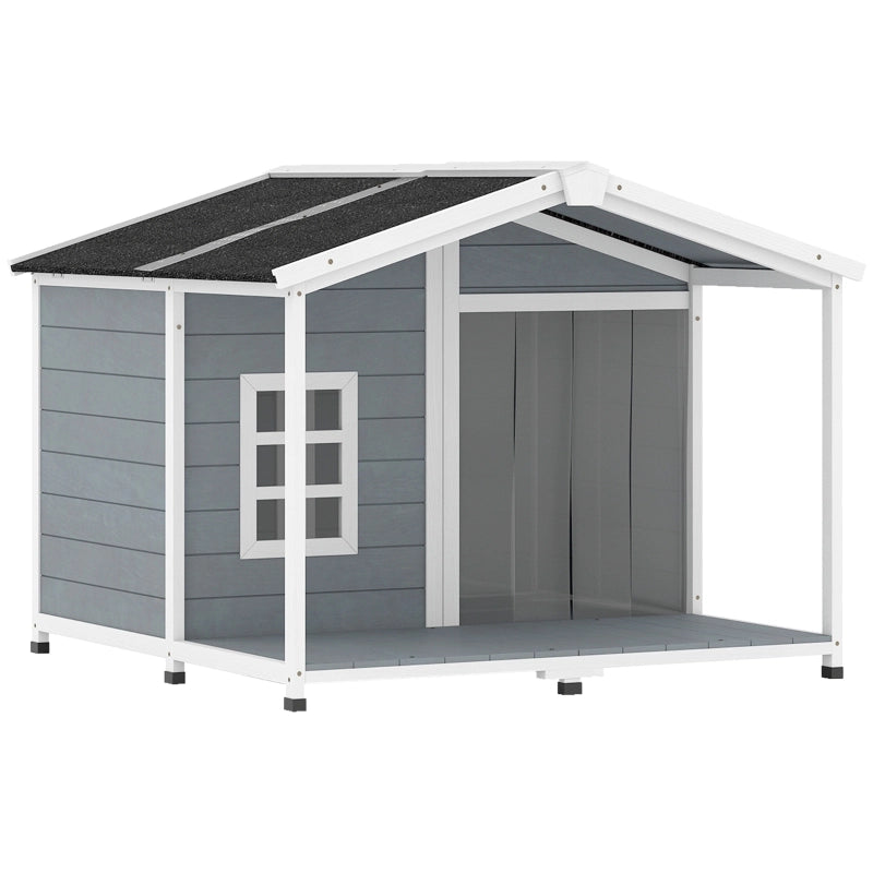 Cuccia per cani da esterno in legno con tetto in asfalto, terrazza, grigia, 103x107x83,5 cm