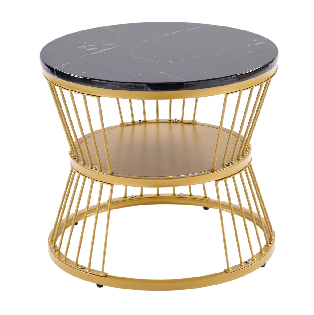 Set di 2 tavolini da salotto rotondi nesting 70/45 cm in MDF nero; effetto marmo