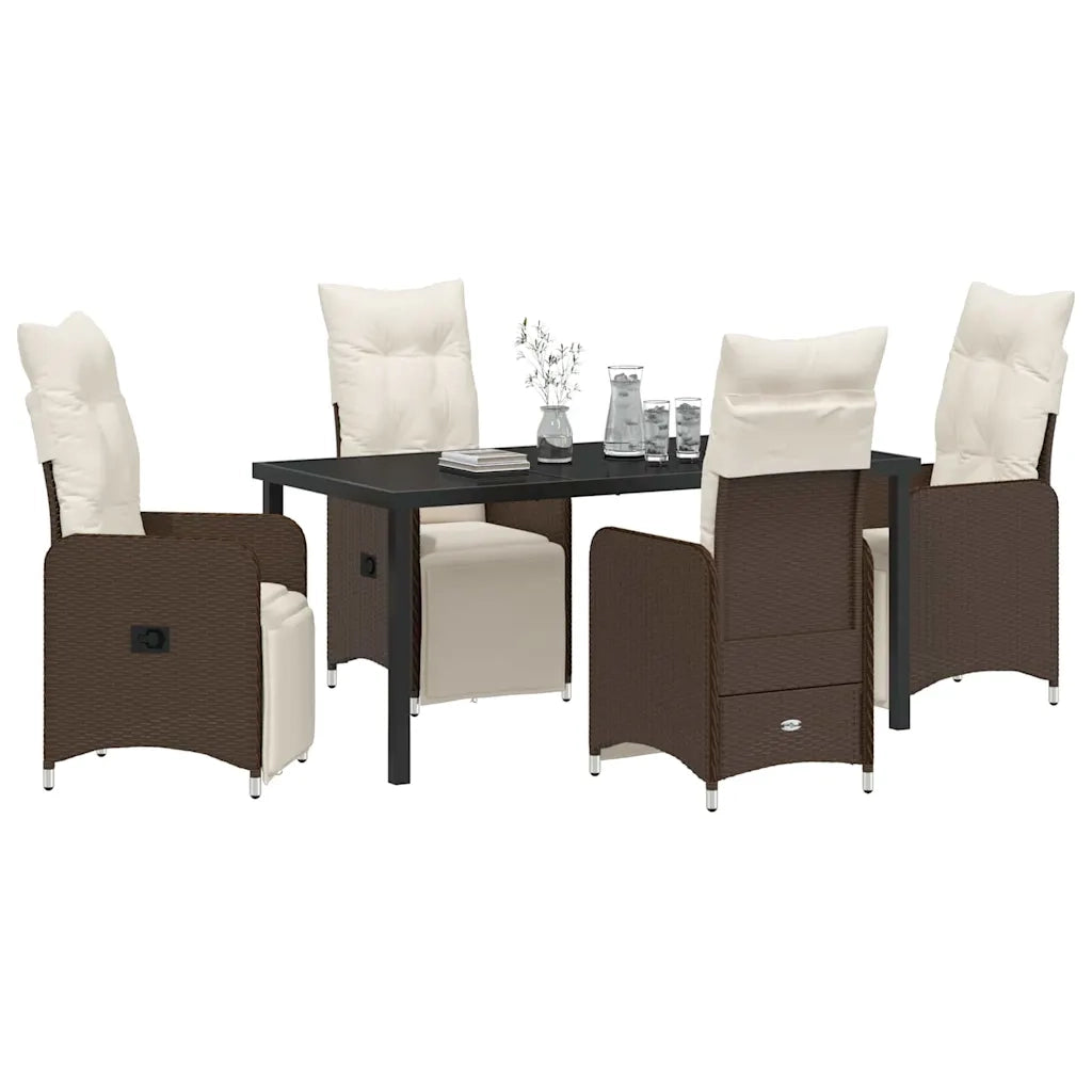 Set da Pranzo per Giardino con cuscino 5 pcs Marrone polyrattan 3379670
