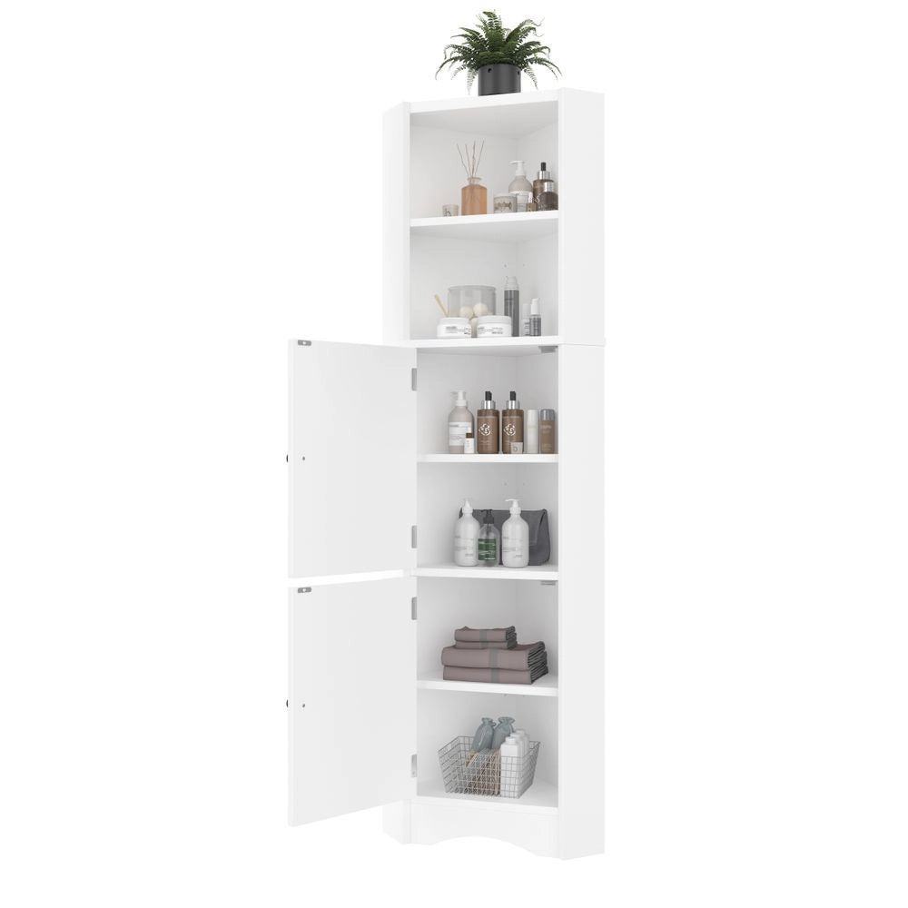 Armadio da bagno triangolare - Xylo - Bianco, pittura resistente all'umidit??, due scomparti aperti