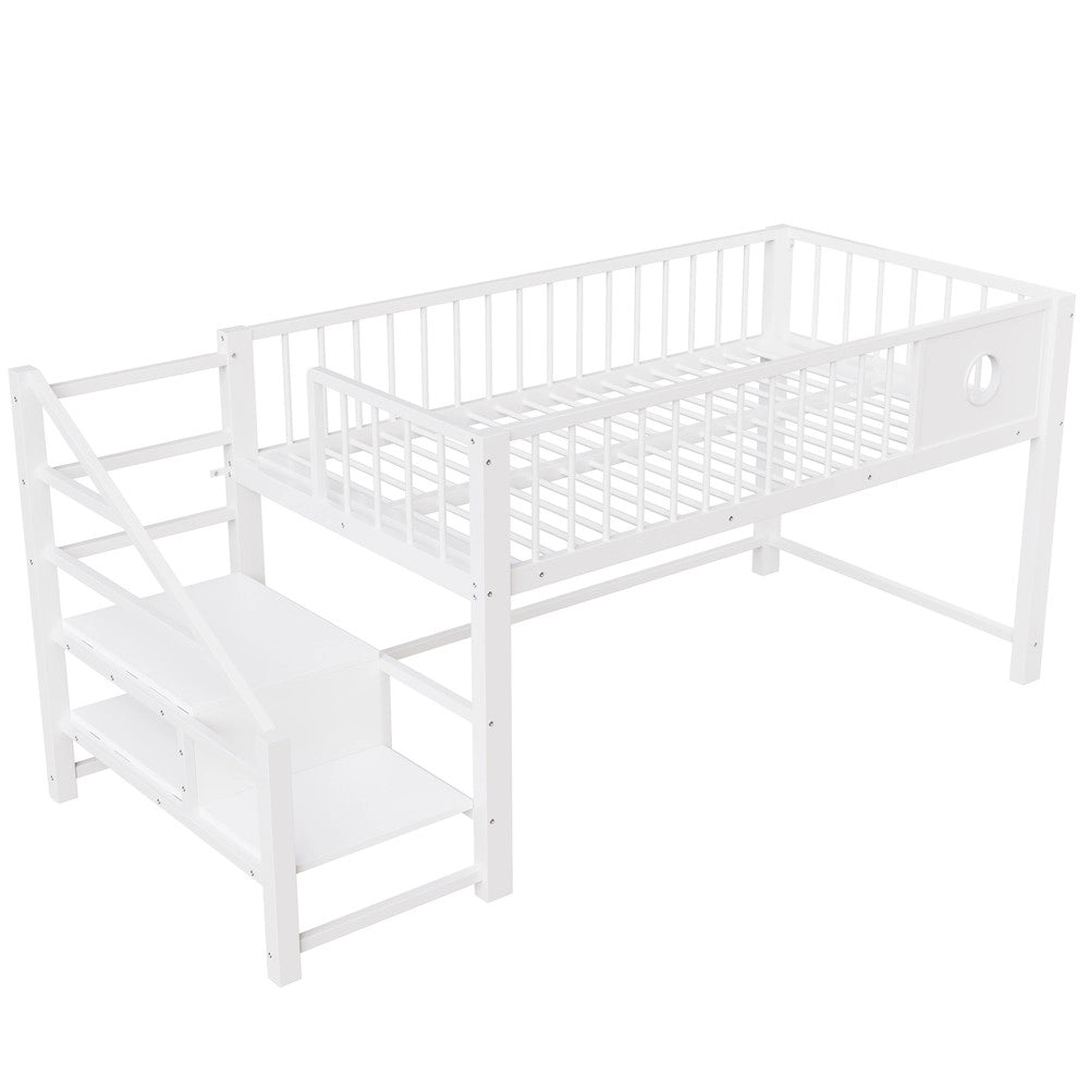 Letto a Soppalco Basso per Bambini con Scala Contenitore ¨C Xylo ¨C Metallo Bianco 90x200