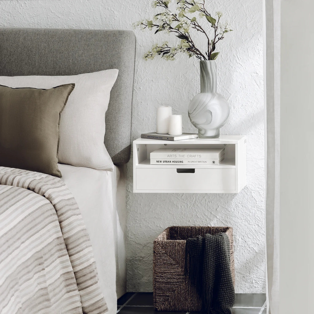 Comodino Con Cassetti Tavolo Telefono Bianco Mensoa Da Muro 45x25x55 Cm NKD03-W SoBuy