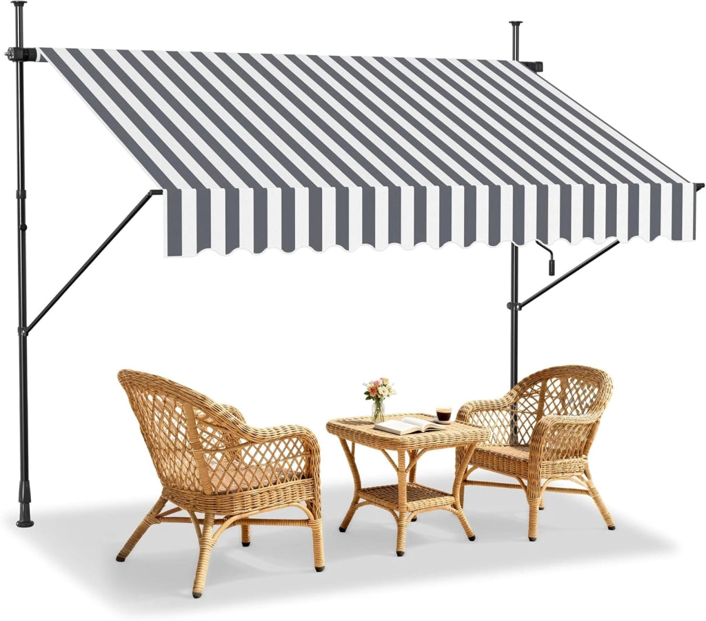 Tenda da sole da balcone, larghezza 400 cm, senza foratura, con manovella, regolabile in altezza, protezione solare resistente alle intemperie, 400 x 120 cm, strisce blu