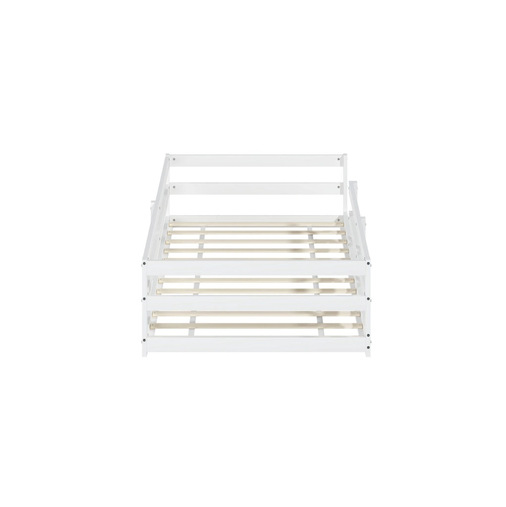 Letto Montessori per bambini in legno di pino 90x200 cm con barriera bianca