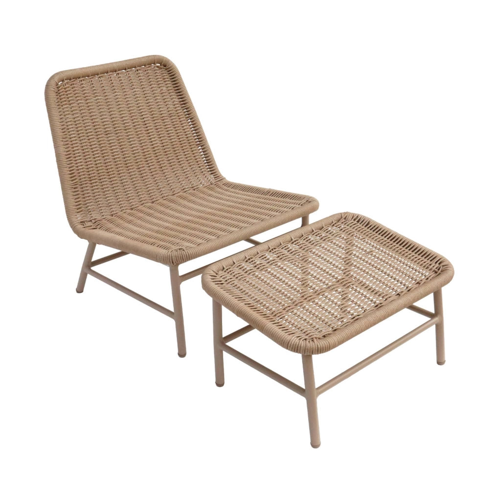 Set 2 poltrone da giardino con poggiapiedi in alluminio e corda, beige
