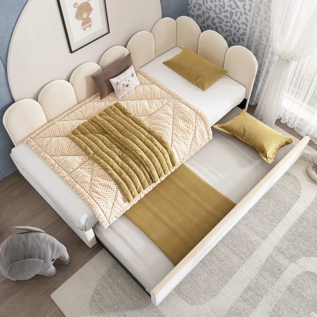 Divano letto per bambini con letto estraibile 90x200 cm in velluto beige