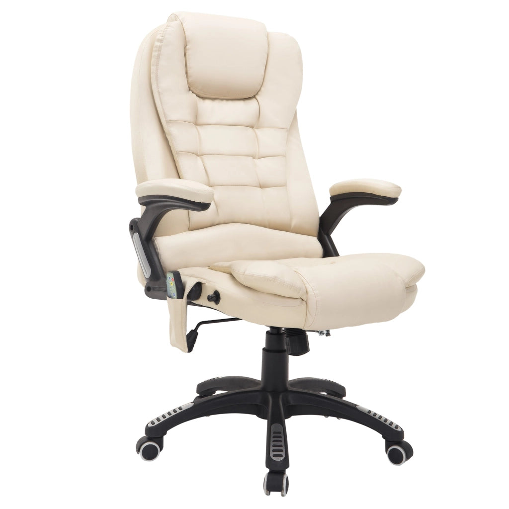 Sedia Poltrona Massaggiante da Ufficio 62x68x121 cm con Riscaldamento in Similpelle Beige