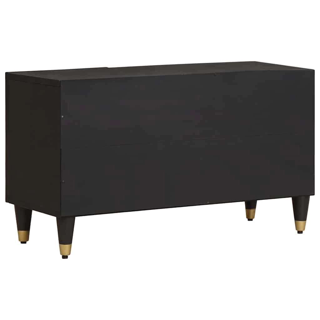 Mobile porta TV rettangolare moderno con contenitore 80 x 33 x 46 cm in legno massello di mango nero 02_0057892