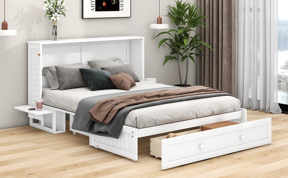 LETTO A SCOMPARSA 140x200 cm Bianco in pino e MDF con cassetto e ripiani