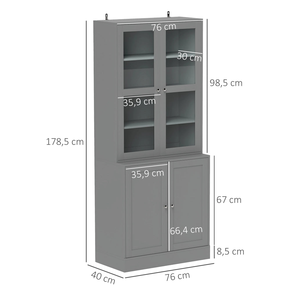 Libreria a 6 livelli con ante in vetro ¨C zephmum ¨C Grigio 80x30x200