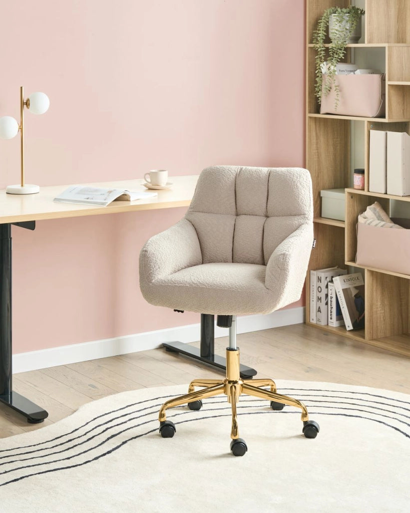 Sedia da ufficio in tessuto bouclè beige chiaro Girevole Funzione Regolabile Mobili da Ufficio