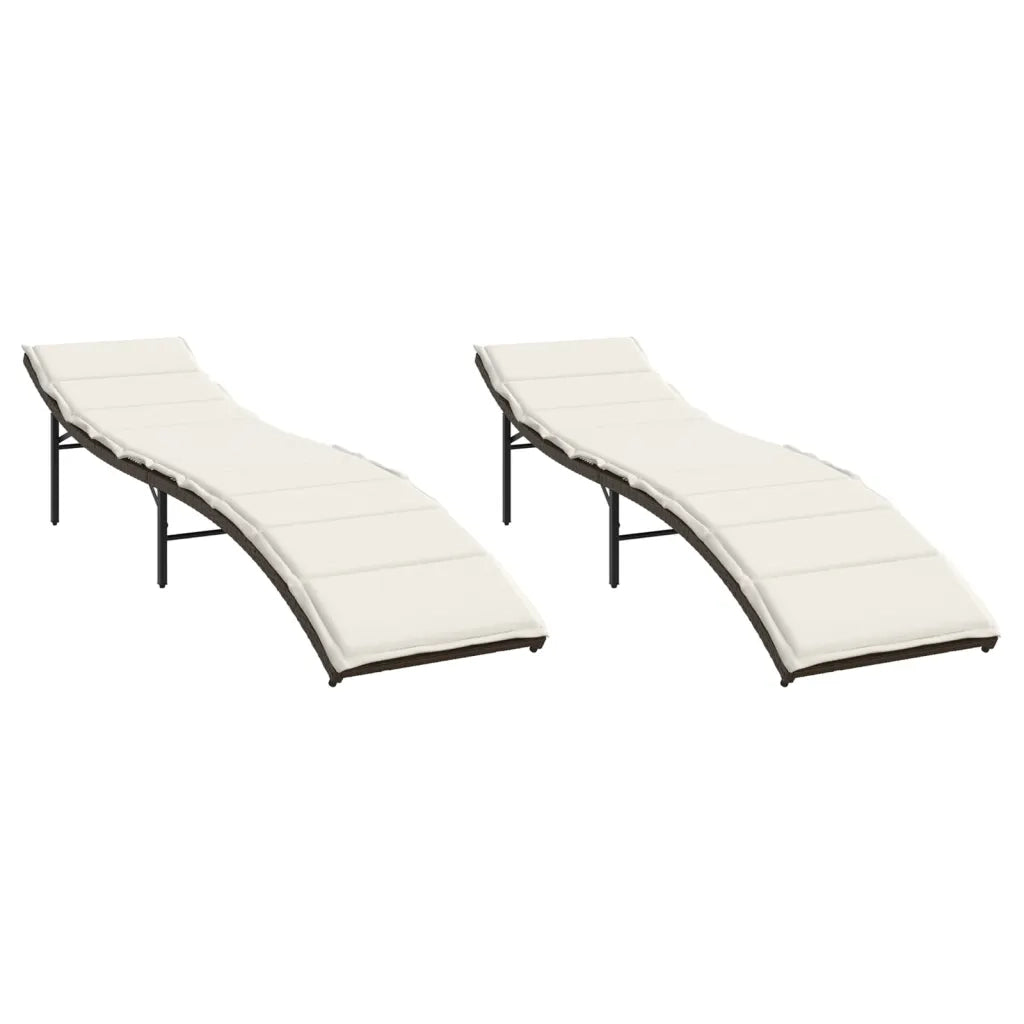 Lettini Prendisole 2 pz | Sdraio da giardino | Lettino da sole con Cuscini Marrone in Polyrattan