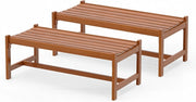 Set di 2 Panchine da Esterno in Legno Massello, Panca a 2 Posti con Sedile Curvo a Doghe, Porta Piante e Panca Ingresso, per Giardino, Terrazza e Cortile, Portata 240 kg, 112 x 51 x 40 cm