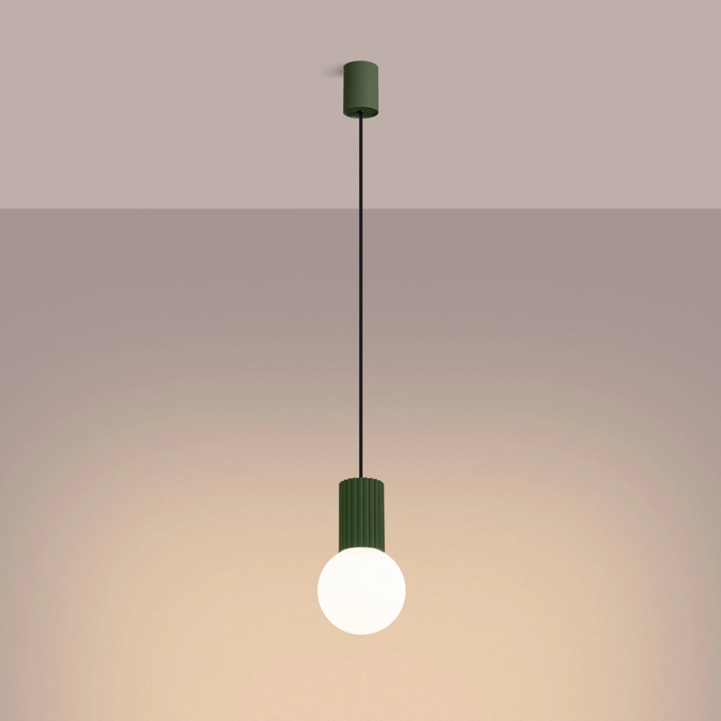 Lampada a sospensione SFERA vetro oliva sfera bianca G9