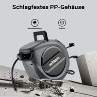 Avvolgitubo automatico per aria compressa 20 m, avvolgitubo in acciaio, 17 bar, con supporto girevole a 180°