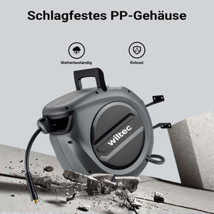 Avvolgitubo automatico per aria compressa 20 m, avvolgitubo in acciaio, 17 bar, con supporto girevole a 180°