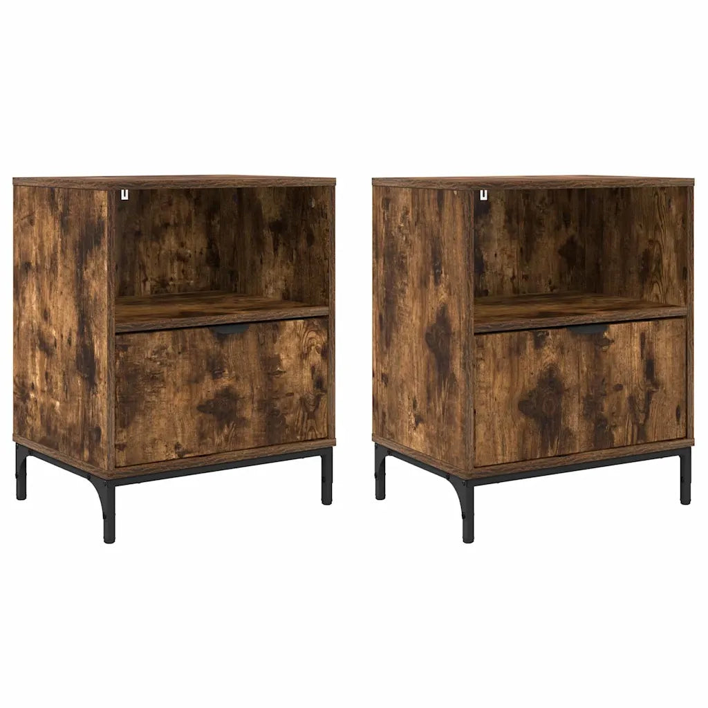 Comodini 2 pz-Set di 2 Tavolino da notte Rovere fumo 49 x 36 x 61 cm Legno multistrato