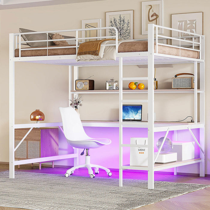 Letto mezzanino 140x200cm - Xylo - bianco, USB, luce controllabile