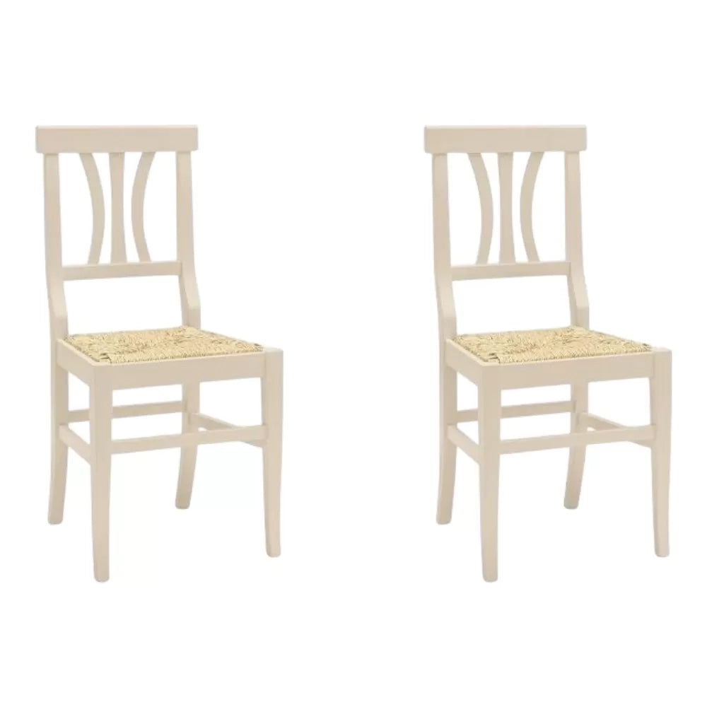 Set 2 sedie classiche legno beige seduta paglia 43x42x90 - Mobili 2G
