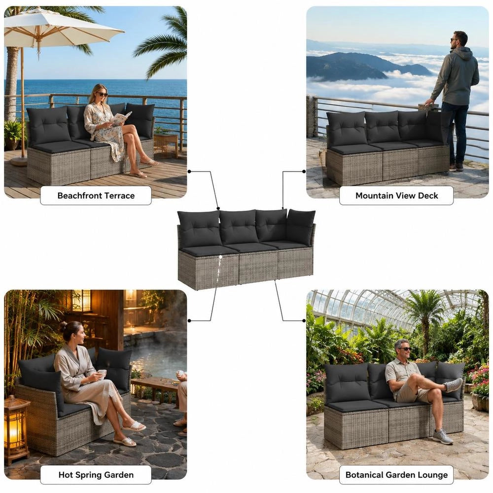 Garden Sofa With Cushions 3-seater Grey Poly Rattan