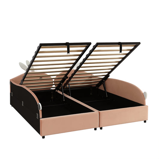 Letto a Castello Bambino con Testiera Coniglio 90x200cm - Xylo - Velluto Rosa e Bianco