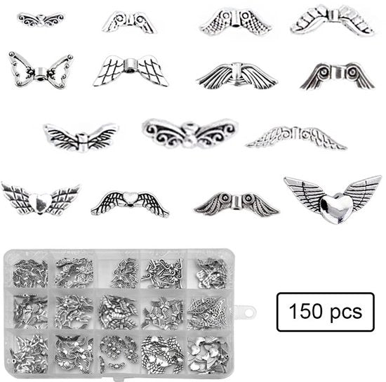 Accessori per gioielli in metallo - 150 pezzi - Spacer per gioielli - Gioielli in argento antico - Dimensioni varie - Accessori per gioielli artigianali - Modello Bedels