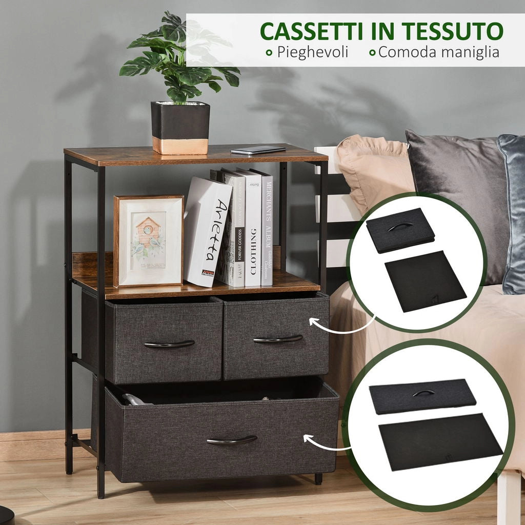 MOBILE CASSETTIERA MULTIUSO CON 3 CASSETTI IN TESSUTO 58X29X81.5 CM MARRONE