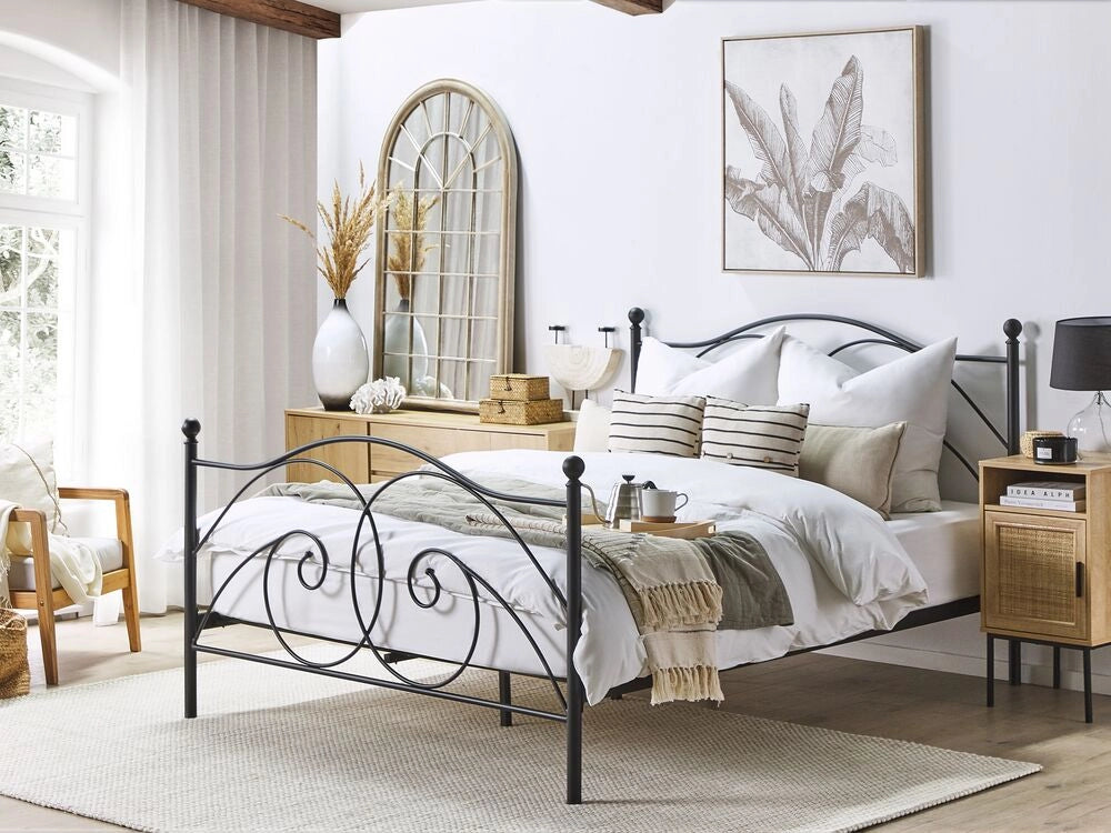Letto 160 x 200 cm Rete a doghe con struttura in metallo Nero retrò
